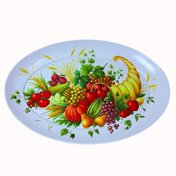 Brookpark Melamine Oval Serving Tray VTG Harvest Cornucopia Retro Thanksgiving - Picture 2 of 10